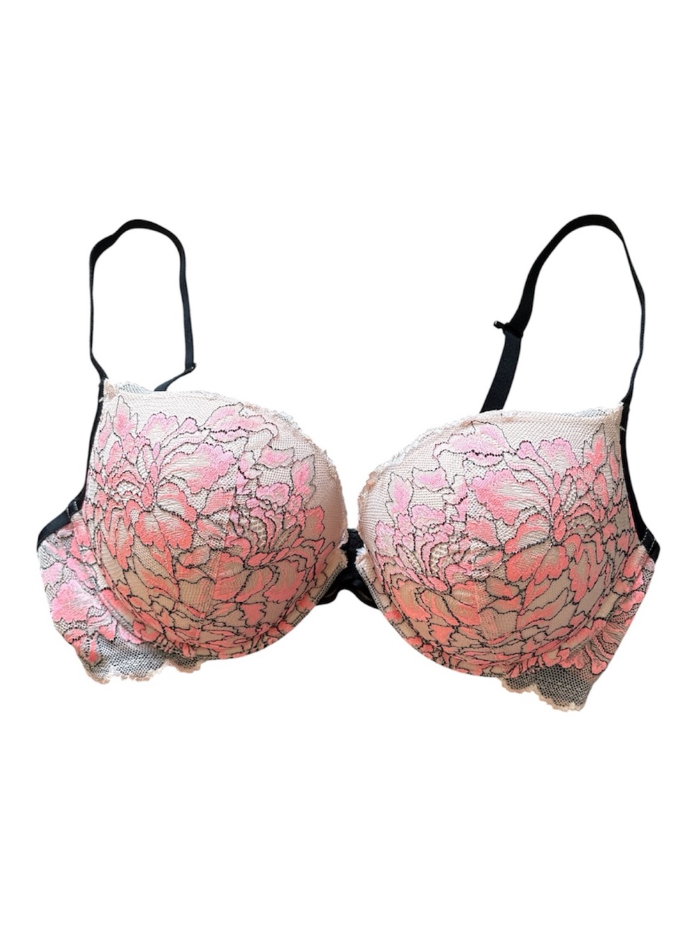 ⭐️ La SENZA Classic Plunge Floral Lace Underwire Bra with Black Straps- 44DD